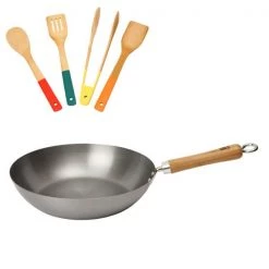 School Of Wok Skinny Wok 12" / 30cm Carbon Steel Healthy Eating Wok With FREE Gift