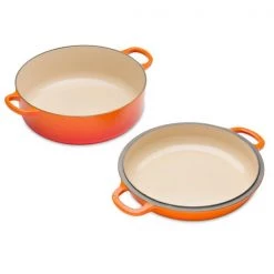 Le Creuset Volcanic Cast Iron 26cm Shallow Casserole With Multifunction Lid -POTS & PANS Sales 2022 25111260902460 Le Creuset Shallow Casserole With Lid 26cm Volcanic 1