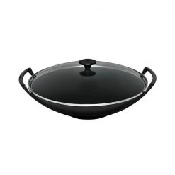 Le Creuset Satin Black Cast Iron Wok And Glass Lid