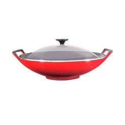 Le Creuset Cerise Cast Iron Wok And Glass Lid