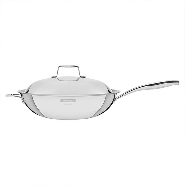 Tramontina Grano 32cm 3-ply Stainless Steel Wok With Lid 3 Tramontina Grano 32cm 3-ply Stainless Steel Wok With Lid
