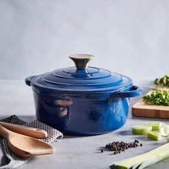 Barbary & Oak 20cm Round Casserole Cast Iron Blue -POTS & PANS Sales 2022 BO800250BLU Barbary And Oak 20cm Round Casserole Cast Iron Blue 5