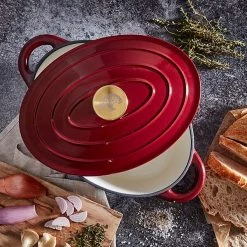 Barbary & Oak 29cm Oval Casserole Cast Iron Red -POTS & PANS Sales 2022 BO800252RED Barbary And Oak 29cm Oval Casserole Cast Iron Red 4