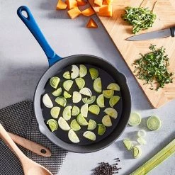 Barbary & Oak 26cm Cast Iron Round Fry Pan Blue -POTS & PANS Sales 2022 BO800255BLU Barbary And Oak 26cm Cast Iron Round Fry Pan Blue 3