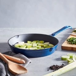 Barbary & Oak 26cm Cast Iron Round Fry Pan Blue -POTS & PANS Sales 2022 BO800255BLU Barbary And Oak 26cm Cast Iron Round Fry Pan Blue 4