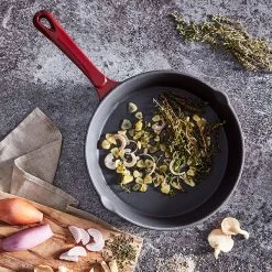 Barbary & Oak 26cm Cast Iron Round Fry Pan Red -POTS & PANS Sales 2022 BO800255RED Barbary And Oak 26cm Cast Iron Round Fry Pan Red 3