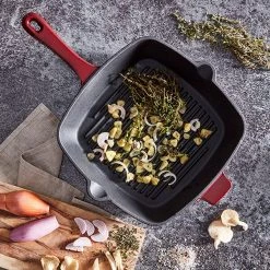 Barbary & Oak 26cm Cast Iron Grill Pan Red -POTS & PANS Sales 2022 BO800256RED Barbary And Oak 26cm Cast Iron Grill Pan Red 3