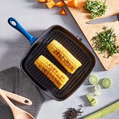 Barbary & Oak 23cm Cast Iron Grill Pan Blue -POTS & PANS Sales 2022 BO800257BLU Barbary And Oak 23cm Cast Iron Grill Pan Blue 3