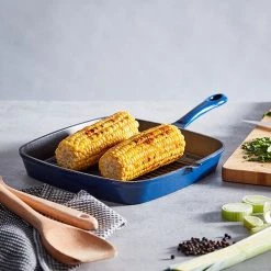 Barbary & Oak 23cm Cast Iron Grill Pan Blue -POTS & PANS Sales 2022 BO800257BLU Barbary And Oak 23cm Cast Iron Grill Pan Blue 4