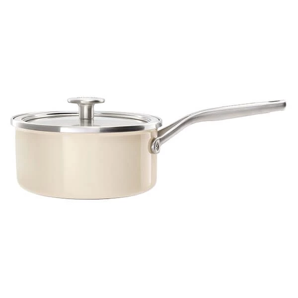 KitchenAid Steel Core Enamel Almond Cream 18cm Saucepan With Lid 3 KitchenAid Steel Core Enamel Almond Cream 18cm Saucepan With Lid