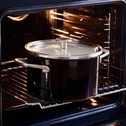 KitchenAid Steel Core Enamel Onyx Black 20cm Casserole With Lid -POTS & PANS Sales 2022 CC003265 001 KitchenAid Steel Core Enamel Covered Casserole 20cm Onyx Black and Cream 3