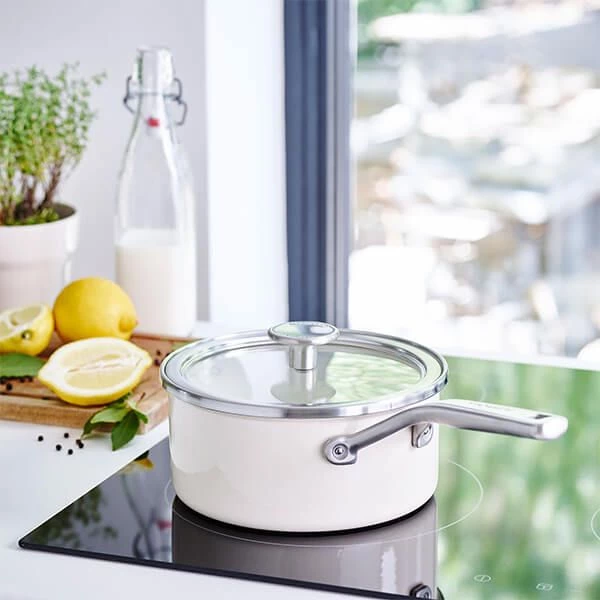KitchenAid Steel Core Enamel Almond Cream 16cm Saucepan With Lid 4 KitchenAid Steel Core Enamel Almond Cream 16cm Saucepan With Lid - Image 2