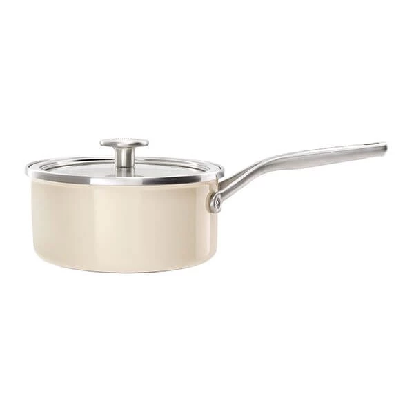 KitchenAid Steel Core Enamel Almond Cream 16cm Saucepan With Lid 3 KitchenAid Steel Core Enamel Almond Cream 16cm Saucepan With Lid