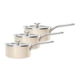 POTS & PANS Sales 2022 30 KitchenAid Steel Core Enamel Almond Cream 3 Piece Saucepan Set 16/18/20cm