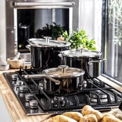 KitchenAid Steel Core Enamel Onyx Black 3 Piece Saucepan Set 16/18/20cm -POTS & PANS Sales 2022 CC003PCSETOB KitchenAid Steel Core Enamel 3 Piece Set 16 18 20cm Saucepans Onyx Black and Cream 3