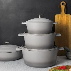 MasterClass Grey Ombre Cast Aluminium 28cm 5L Casserole Dish -POTS & PANS Sales 2022 MCMCRD28GRY MasterClass Grey Ombre Cast Aluminium 28cm 5L Casserole Dish 5
