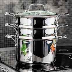 Stellar Premium 20cm 3 Tier Steamer Set 8 Stellar Premium 20cm 3 Tier Steamer Set -POTS & PANS Sales 2022 STM03 Stellar Steamers 3 Tier Steamer Set 20cm 2