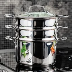 Stellar Premium 22cm 3 Tier Steamer Set -POTS & PANS Sales 2022 STM04 Stellar Steamers 3 Tier Steamer Set 22cm 2