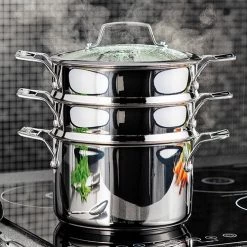 Stellar Premium 24cm 3 Tier Steamer Set -POTS & PANS Sales 2022 STM05 Stellar Steamers 3 Tier Steamer Set 24cm 2